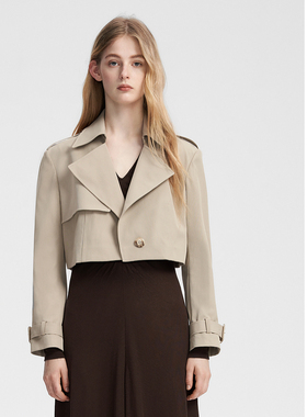 ELLASSAY歌力思秋季新款率性大气经典翻领短款风衣女EWB353F00300