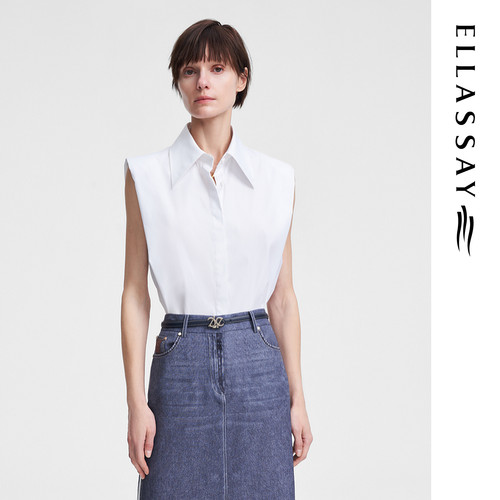ELLASSAY歌力思夏季新款简约百搭棉感无袖衬衫女EWW352C00500