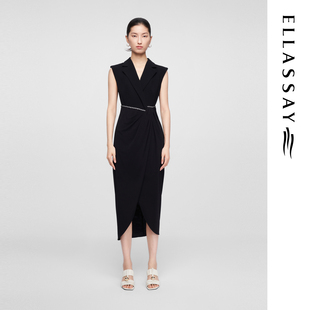 ELLASSAY歌力思夏季新款三醋酯无袖西装领连衣裙女EWF362Y02300