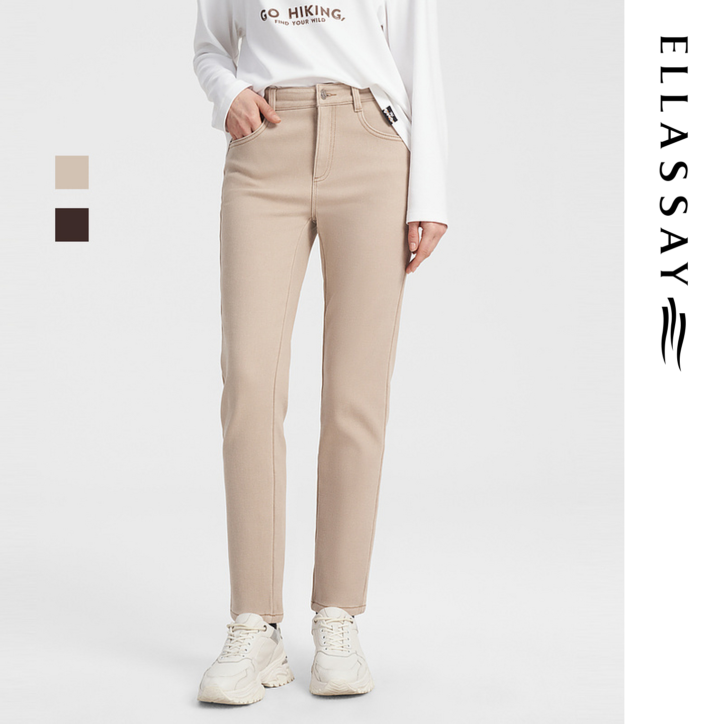 ELLASSAY歌力思秋冬新款棉感磨毛底布牛仔裤女EWV343N00100