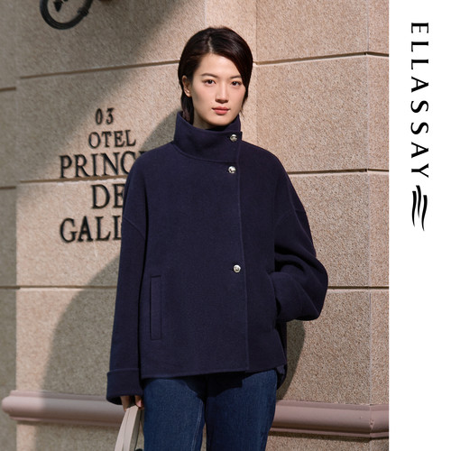 ELLASSAY歌力思秋冬新款绵羊毛立领短款毛呢大衣女EWE364D04500