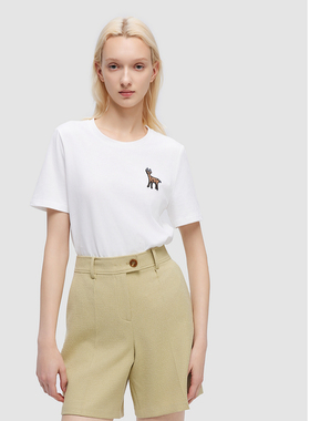 ELLASSAY歌力思2026春夏新款卡通小鹿刺绣简约T恤EWD352Z00300