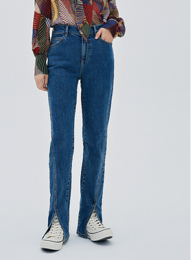 ELLASSAY歌力思秋冬新款棉质开叉修身柔软牛仔裤EWW333K00700