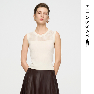 ELLASSAY歌力思早秋新款棉坑条肌理无袖针织衫女EWD366M06300
