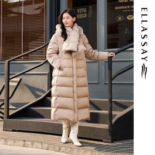 ELLASSAY歌力思冬季新款围巾领加厚长款鹅绒羽绒服女EWE364L02900