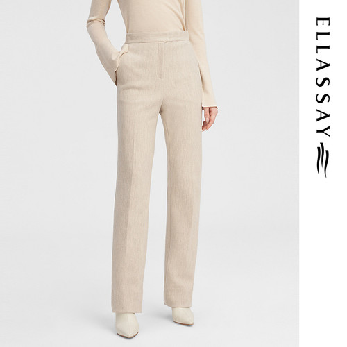 ELLASSAY歌力思秋冬新款绵羊毛直筒西裤休闲裤女EWF344K01500