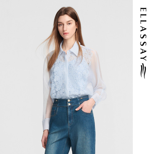 ELLASSAY歌力思春夏新款蕾丝刺绣镂空垂坠感衬衫女EWE353C00700