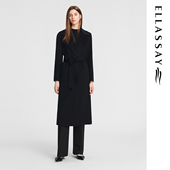 ELLASSAY歌力思秋冬新款 山羊绒自然收腰黑色大衣女EWE354D09000
