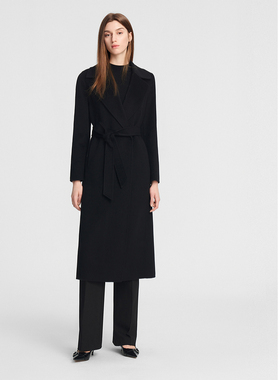 ELLASSAY歌力思秋冬新款山羊绒自然收腰黑色大衣女EWE354D09000