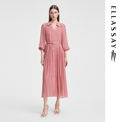 ELLASSAY歌力思夏季新款100%桑蚕丝衬衫连衣裙套装女EWF352Y08000