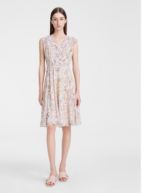 ELLASSAY歌力思夏季新款桑蚕丝V领修身气质连衣裙女EWE351Y14400