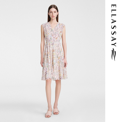ELLASSAY歌力思夏季新款桑蚕丝V领修身气质连衣裙女EWE351Y14400