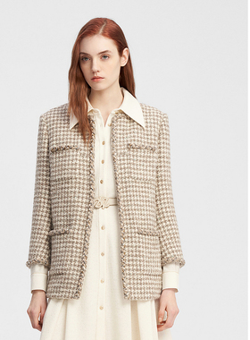 ELLASSAY歌力思秋季新款绵羊毛优雅格纹小香风外套女EWE343T01300