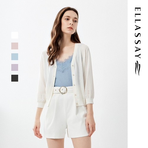 ELLASSAY歌力思2026春夏新款薄款镂空开衫针织衫女EWD365M03500