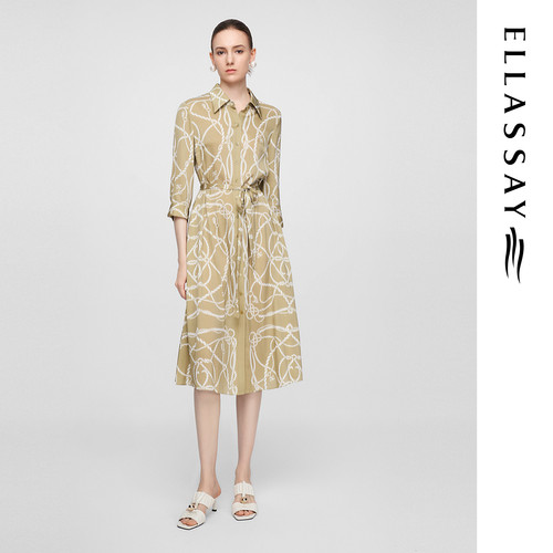 ELLASSAY歌力思早春新款桑蚕丝简约翻领衬衫连衣裙女EWF362Y07300