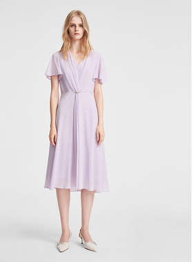 ELLASSAY歌力思夏季新款桑蚕丝捏褶气质优雅连衣裙女EWE352Y08900