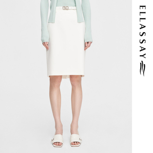ELLASSAY歌力思春季 TR斜纹料直筒开衩半身裙女EWE351Q00300 新款