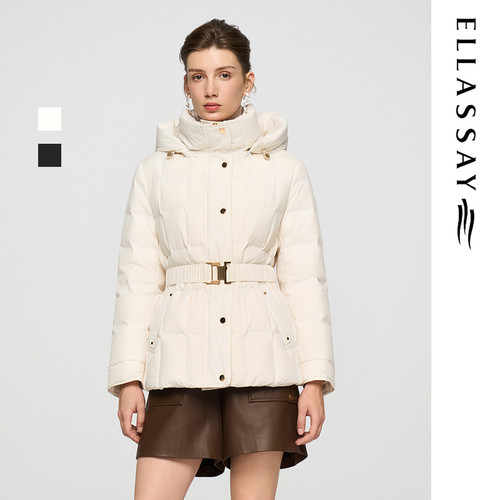 ELLASSAY歌力思冬季新款可拆帽立领鹅绒羽绒服女EWD363L05100