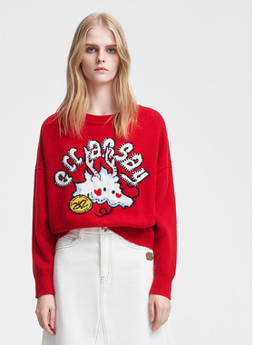 ELLASSAY歌力思春季新款绵羊毛休闲卡通龙形针织衫女EWV351M01700