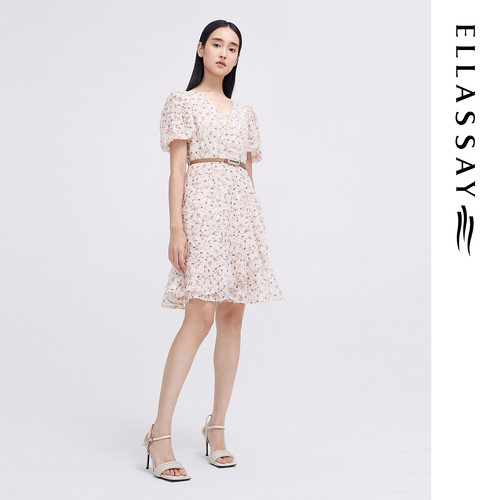 ELLASSAY歌力思春夏新款清新甜美碎花提花连衣裙女EWE342Y08000