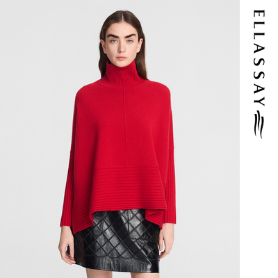 ELLASSAY歌力思秋冬新款绵羊毛斗篷设计高领毛衣女EWE354M13200