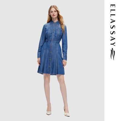 ELLASSAY歌力思秋季新款100%莱赛尔简约牛仔连衣裙女EWD353N02700