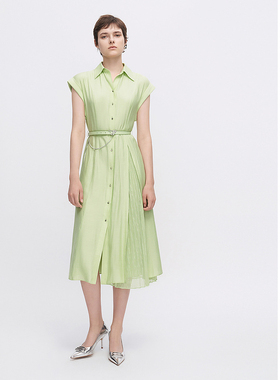 ELLASSAY歌力思春夏新款醋酸开衩拼接蕾丝连衣裙女EWF342Y04000