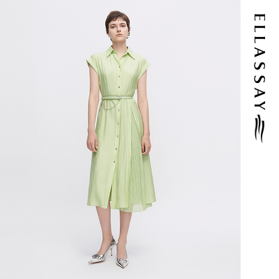 ELLASSAY歌力思2026春夏新款醋酸开衩拼接蕾丝连衣裙EWF342Y04000