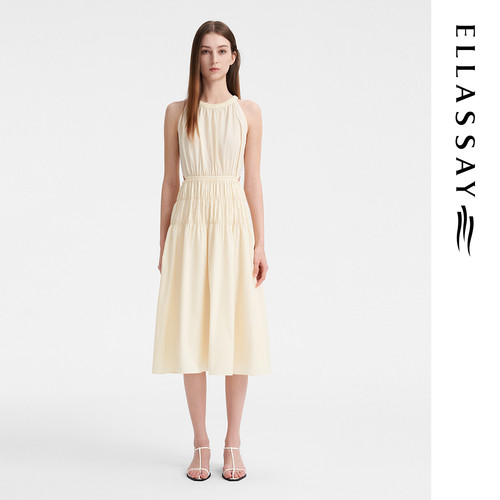 ELLASSAY歌力思夏季新款法式无袖挂脖度假连衣裙女EWB352Y04200
