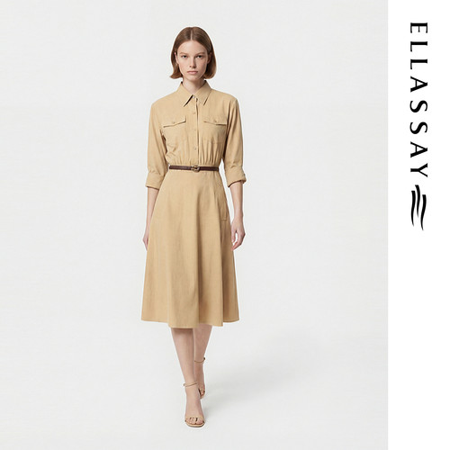 ELLASSAY歌力思2026夏季新款莱赛尔工装风衬衫裙女EWB372Y03800