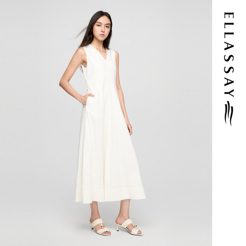 ELLASSAY歌力思春夏新款简约优雅白色无袖连衣裙女EWE362Y01000