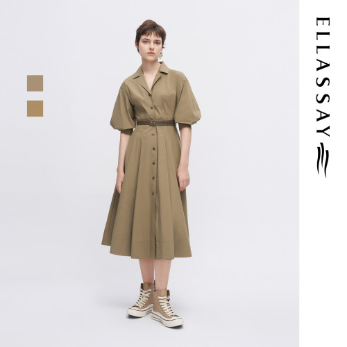 ELLASSAY歌力思春夏新款棉舒适赫本气质连衣裙女EWW341Y09300