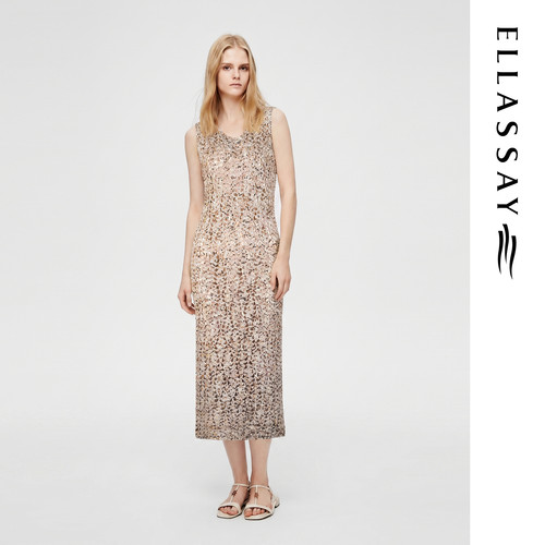 ELLASSAY歌力思春夏新款棉简约亮片真两件连衣裙女EWF351M09300