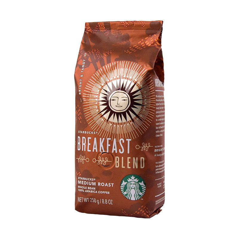 进口starbucks星巴克早餐综合咖啡豆250g 中度烘焙袋装可磨咖啡粉