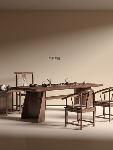 乌金木阳台茶桌椅组合新中式办公室家用简约泡茶台实木功夫泡茶桌