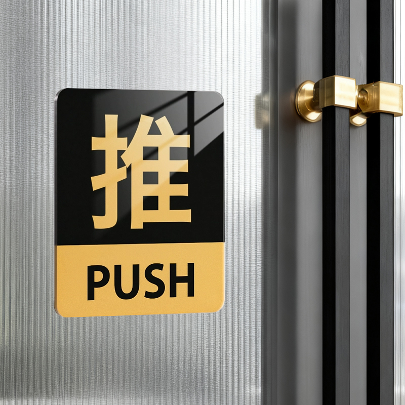 亚克力推拉门贴温馨提示牌定制左右移门门牌贴纸玻璃门贴拉字标识牌子订制创意个性墙贴标志提醒指示标牌订做