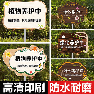 绿化养护插地牌植物养护中爱护花草提示牌公园景区花园禁止请勿踩踏草坪升级整改告示牌警示牌花草牌子定制