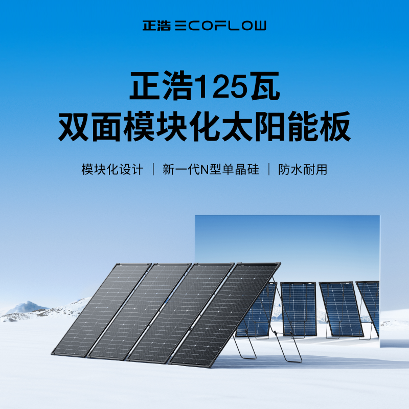 正浩EcoFlow 125瓦双面模块化太阳能板 电池光伏发电板家用户外露营防水折叠便携充电