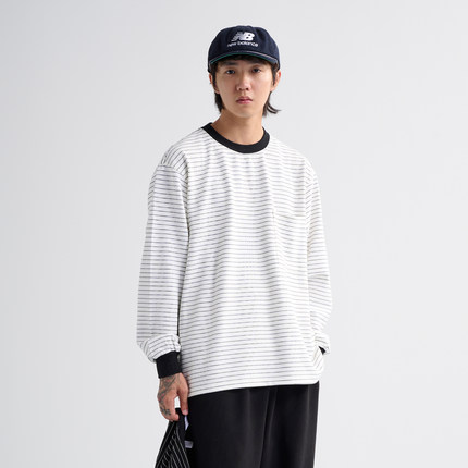 NUMBERSALT 24AW日系休闲复古潮流宽松条纹长袖T恤重磅圆领上衣男