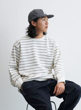 NUMBERSALT盐号24SS日系休闲宽松圆领长袖纯棉条纹T内搭打底衫男