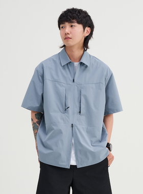 NUMBERSALT25SS吸湿速干索罗娜素色短袖衬衫轻量化多口袋骑行衬衫