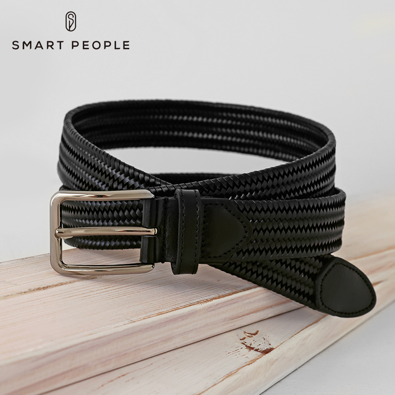 SMARTPEOPLE男士编织纯牛皮针扣