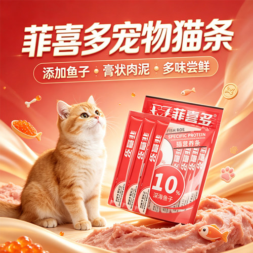 菲喜多猫条鱼子白肉宠物猫条金枪鱼三文鱼肉泥湿粮猫咪零食猫条