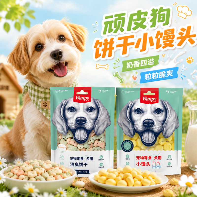 wanpy顽皮狗饼干磨牙消臭解馋奶香小馒头成幼犬清口宠物零食磨牙