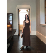 背心连衣裙女a字修身 pusumede安妮日记 气质方领无袖 内搭针织长裙