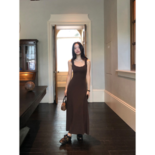 内搭针织长裙 背心连衣裙女a字修身 pusumede安妮日记 气质方领无袖