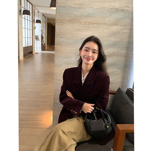 外套女宽松廓形高级感通勤西服 复古灯芯绒西装 pusumede 职场新星