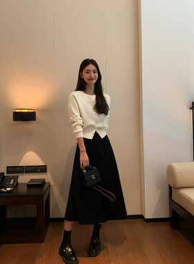 pusumede 梦中情裙~黑色高腰半身裙女高级感a字气质韩版中长裙子