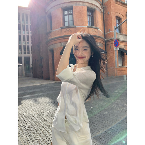 通勤七分袖衬衫长袖衬衣针织上衣