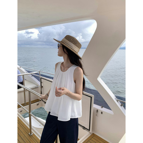 pusumede夏日特调 白色U领背心女外穿减龄娃娃衫小众无袖吊带上衣
